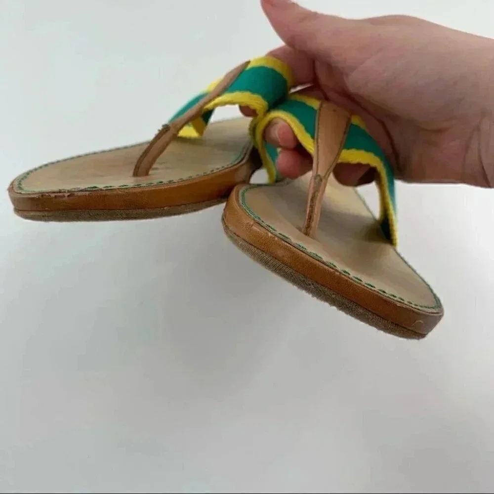Splendid womens sandals sz 8 green yellow canvas retro beach preppy flip flops